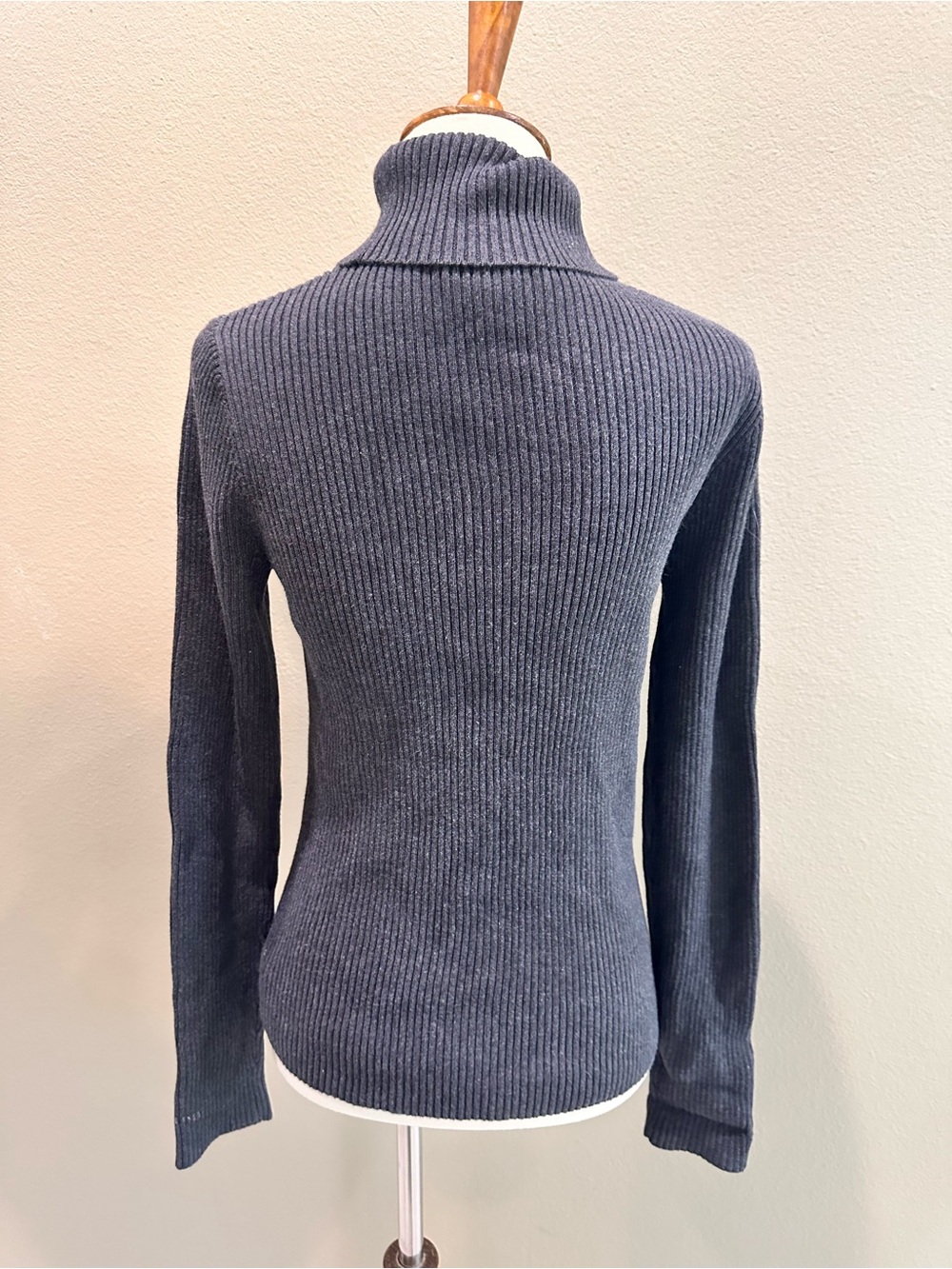 Lauren Ralph Lauren 100% Cotton Classic Ribbed Turtleneck Sweater - Charcoal S - Picture 11 of 13
